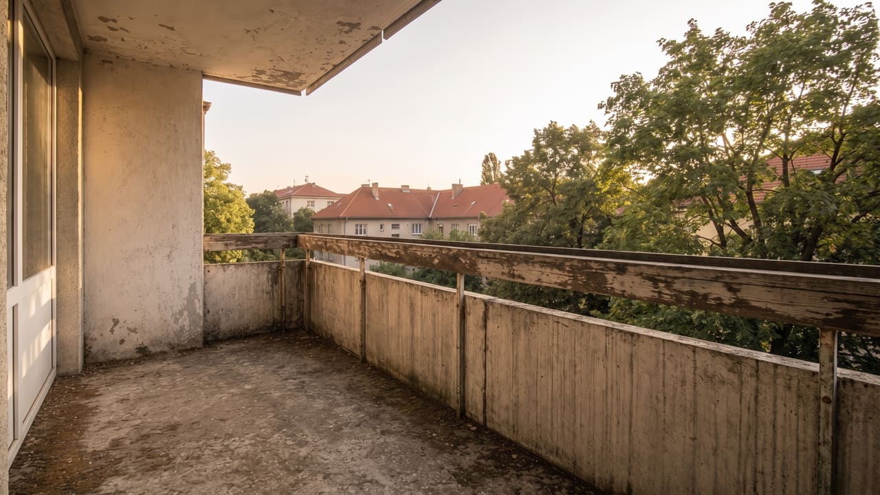 Fotografia pred návrhom: Terasa pred úpravou a návrh oddychovej zóny