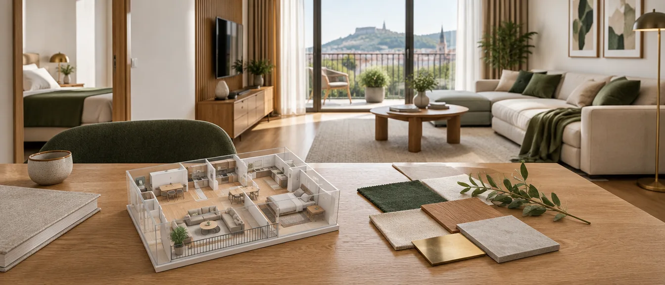 Virtuálny home staging ukazuje možné zariadenie prázdneho priestoru.