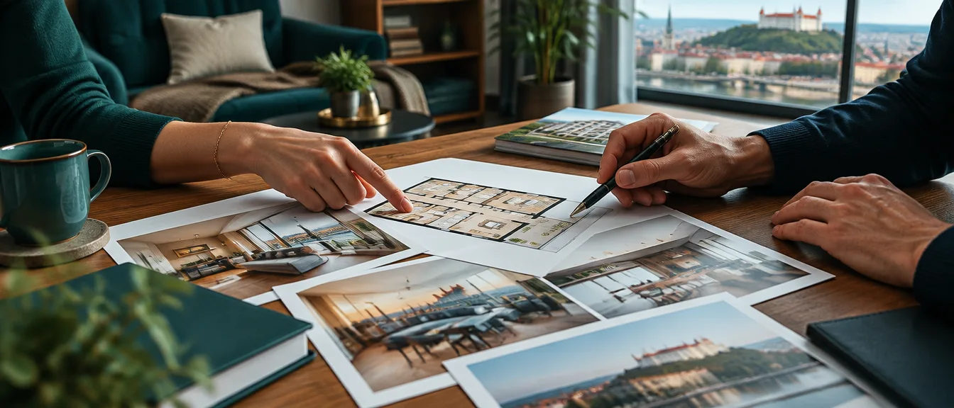 Kupujúci porovnáva dispozíciu bytu s fotografiami